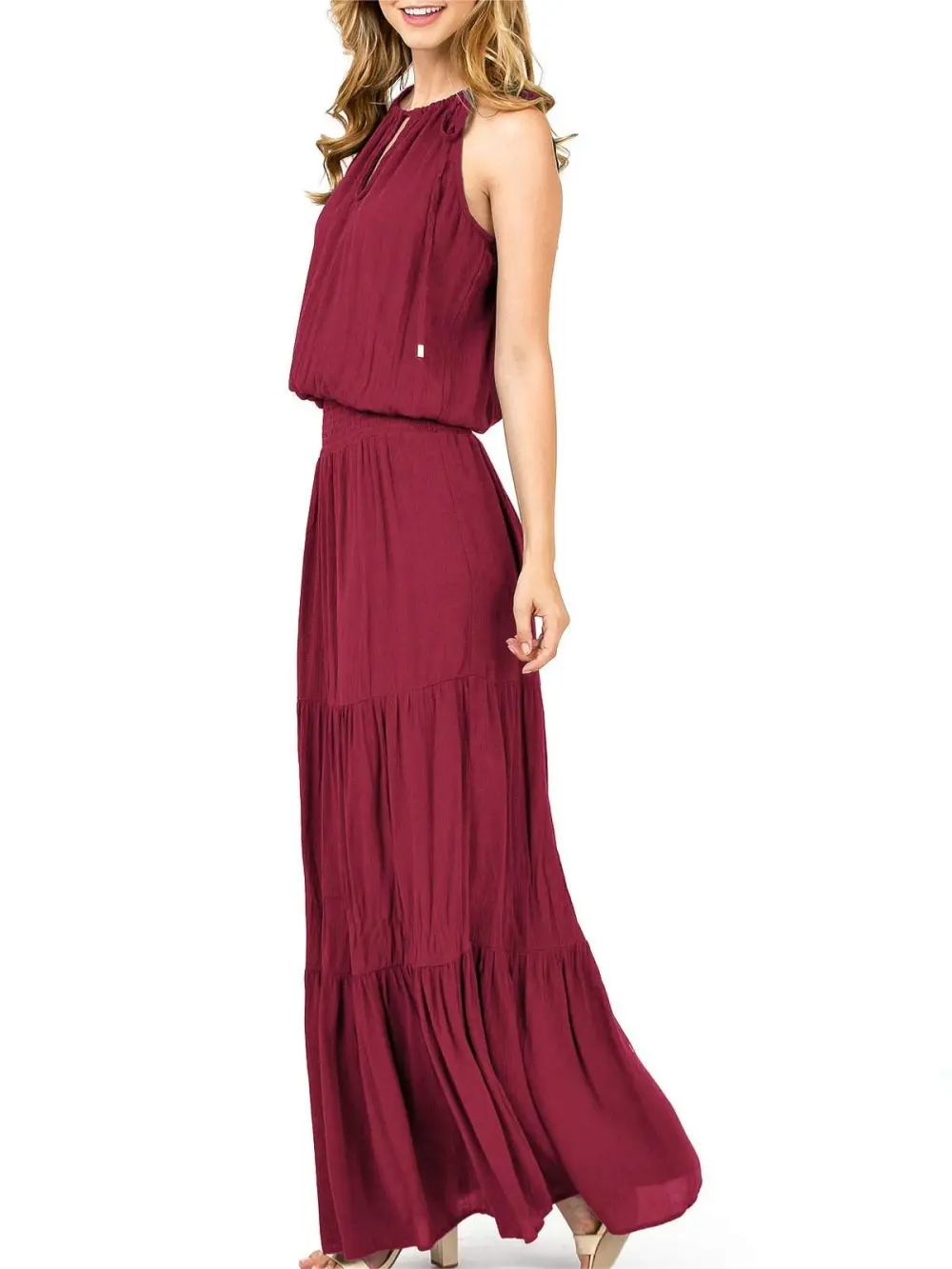 Teal Halter - Neck Tiered Maxi Dress