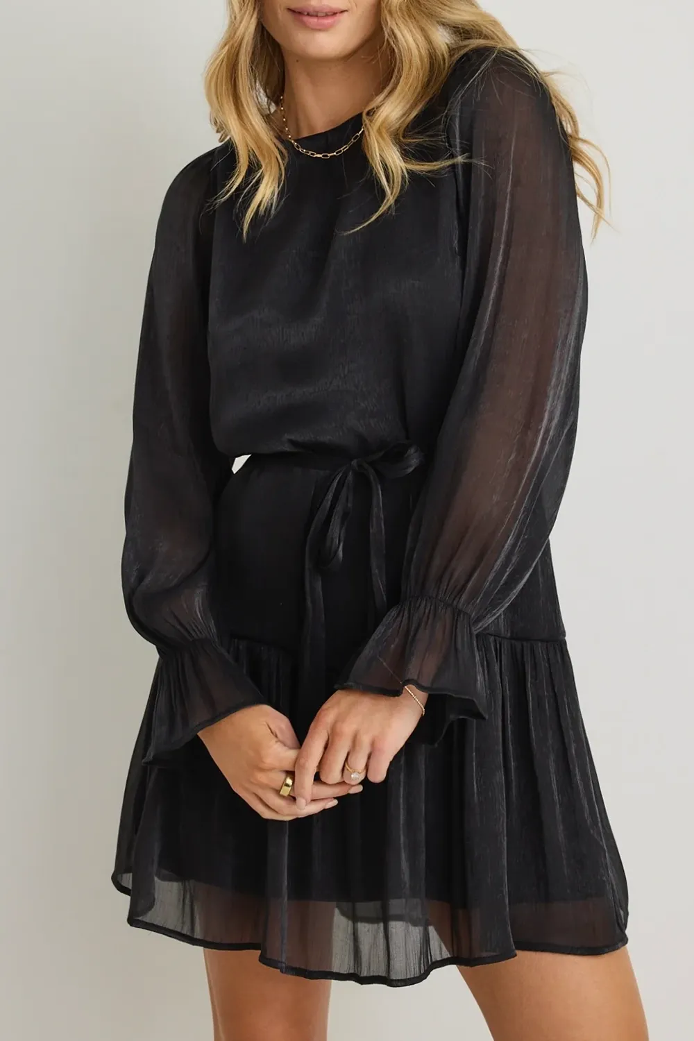 Liquid Black Shimmer Shift Mini Dress