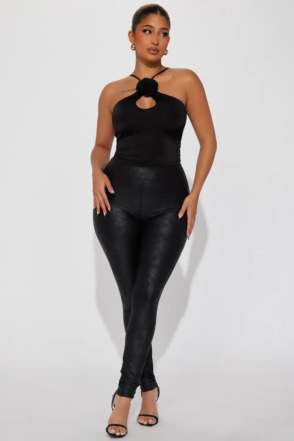 Ria Rosette Halter Top - Black