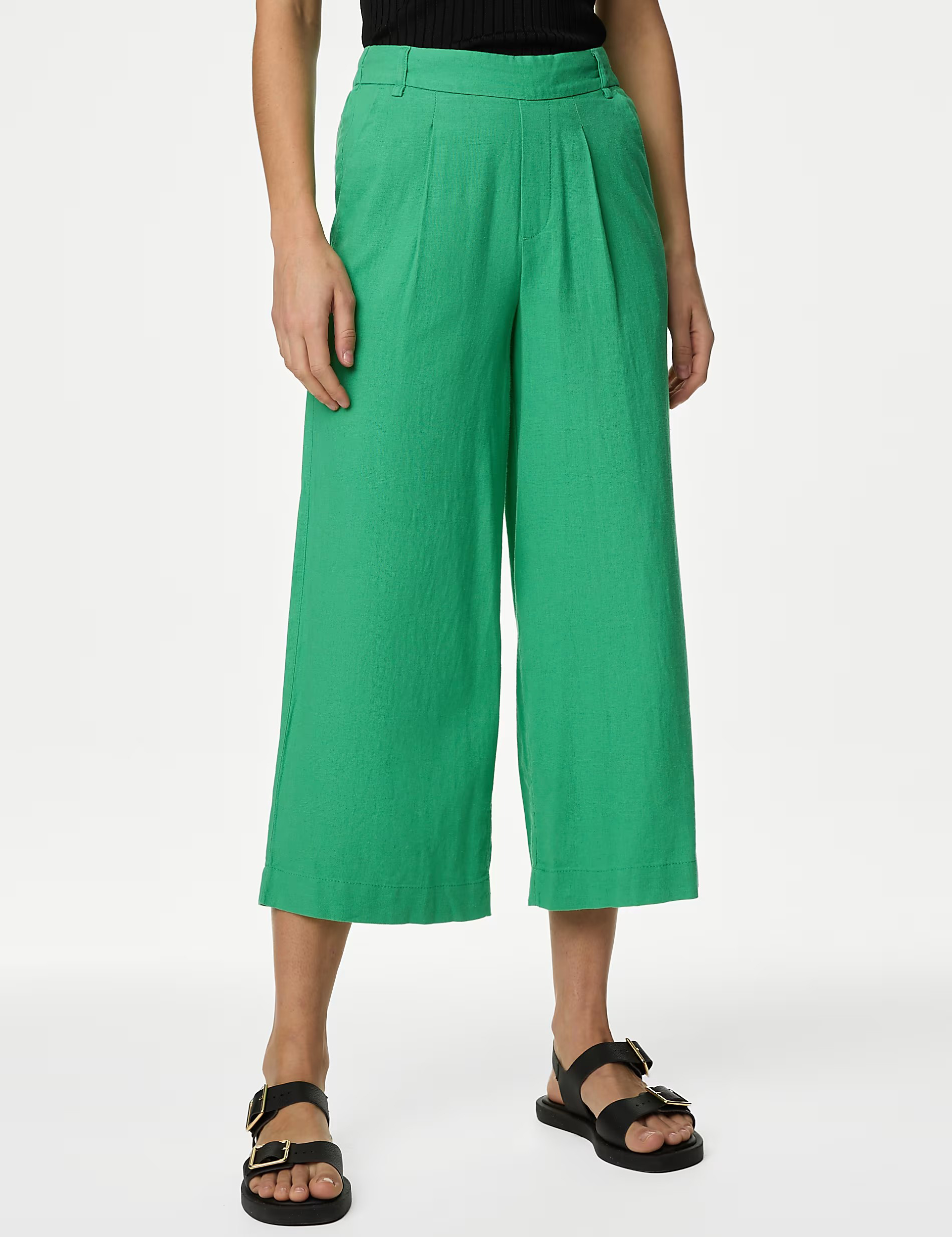 Black Shirred Wide Leg Trousers