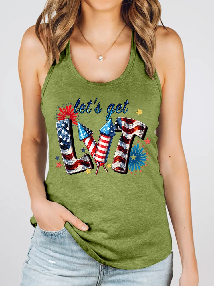 Women'S Let'S Get Lvt Print Round-Necked Sleeveless Vest