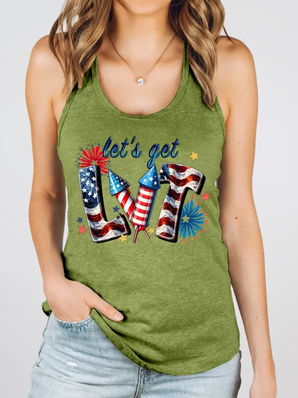 Women'S Let'S Get Lvt Print Round-Necked Sleeveless Vest