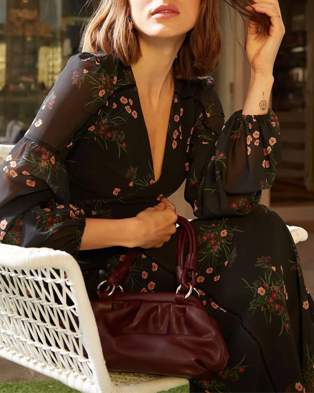 Chiffon Print Long Sleeve Maxi Dress