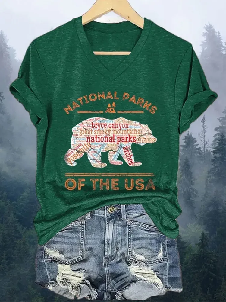 Women'S National Parks Print V-Neck T-Shirt