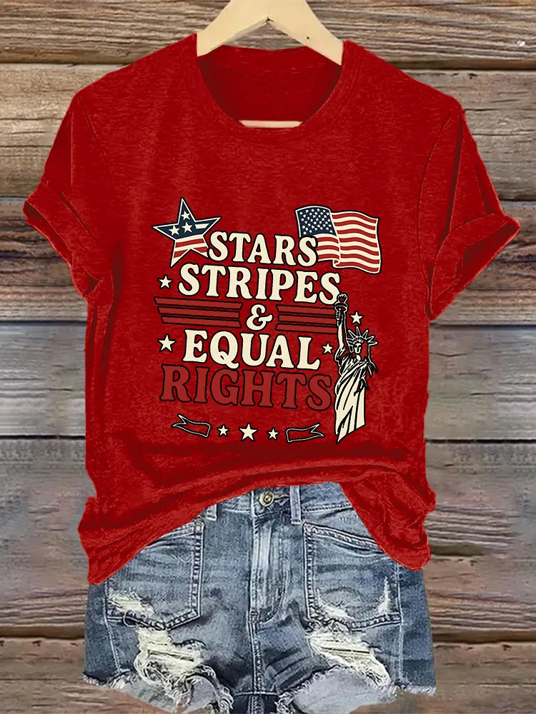 Woman'S Stars Stripes Equal Rights Crew Neck Short Sleeve T-Shirt