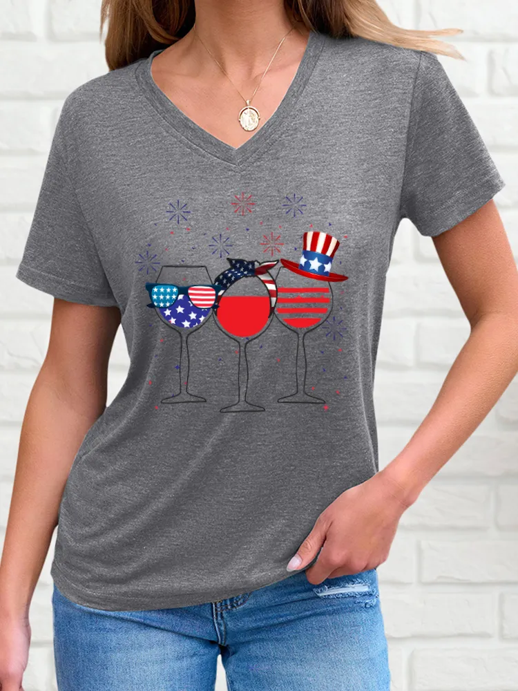 National Flag Highball Cup Print Short-Sleeved T-Shirt