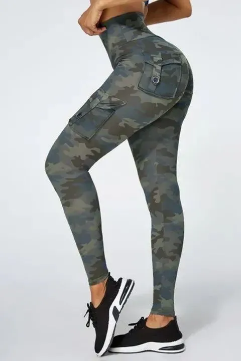 Camo Flap Pocket Design Scrunch Butt Sports Leggings