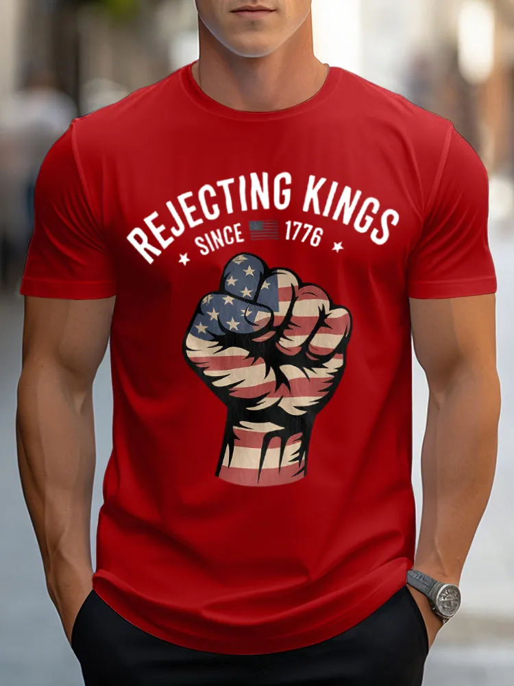 Man'S Rejecting Kings Since 1776 Print Round-Neck Short-Sleeved T-Shirt