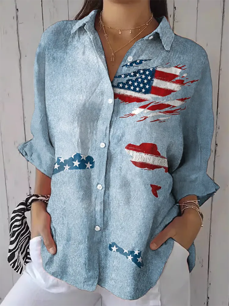 Women'S Independence Day Flag V-Neck Short-Sleeve Shirt