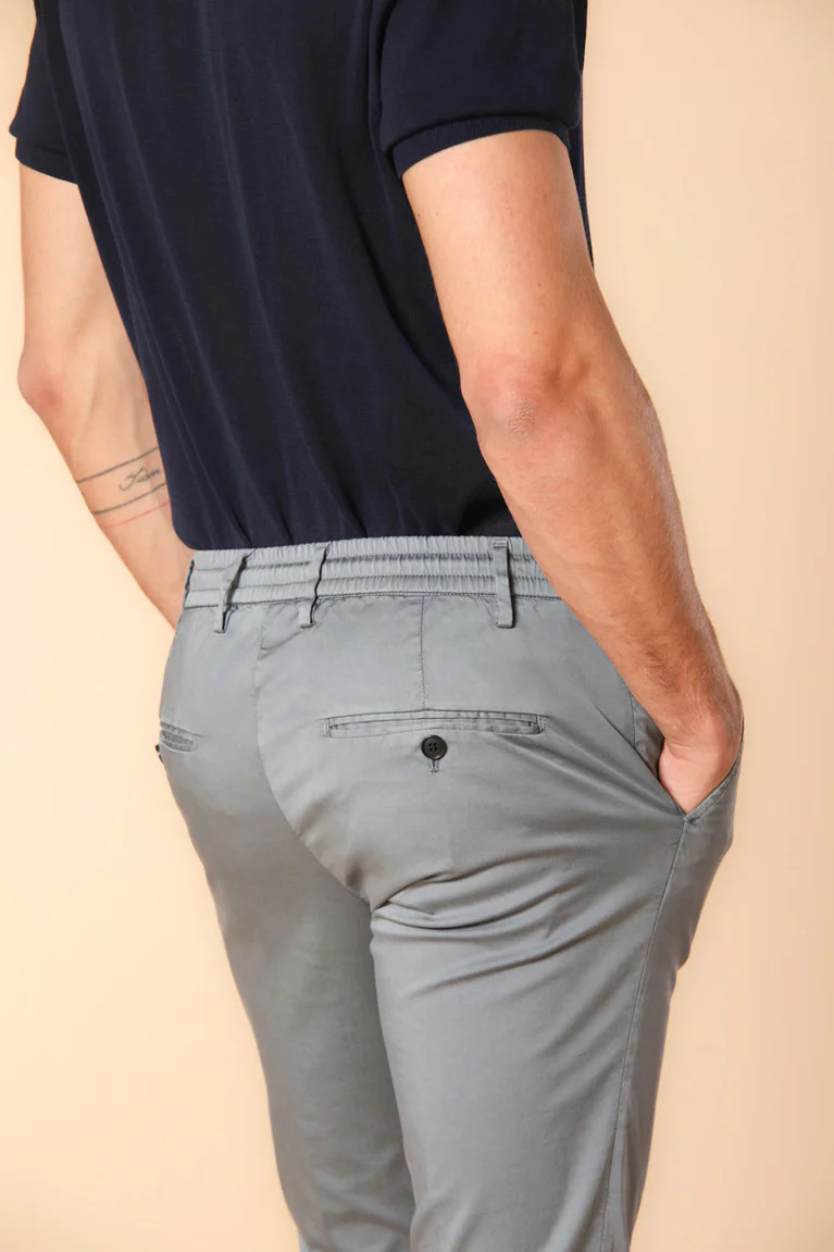 Men's  Air Force Blue Twill Elastic Waist Slim Fit Trousers