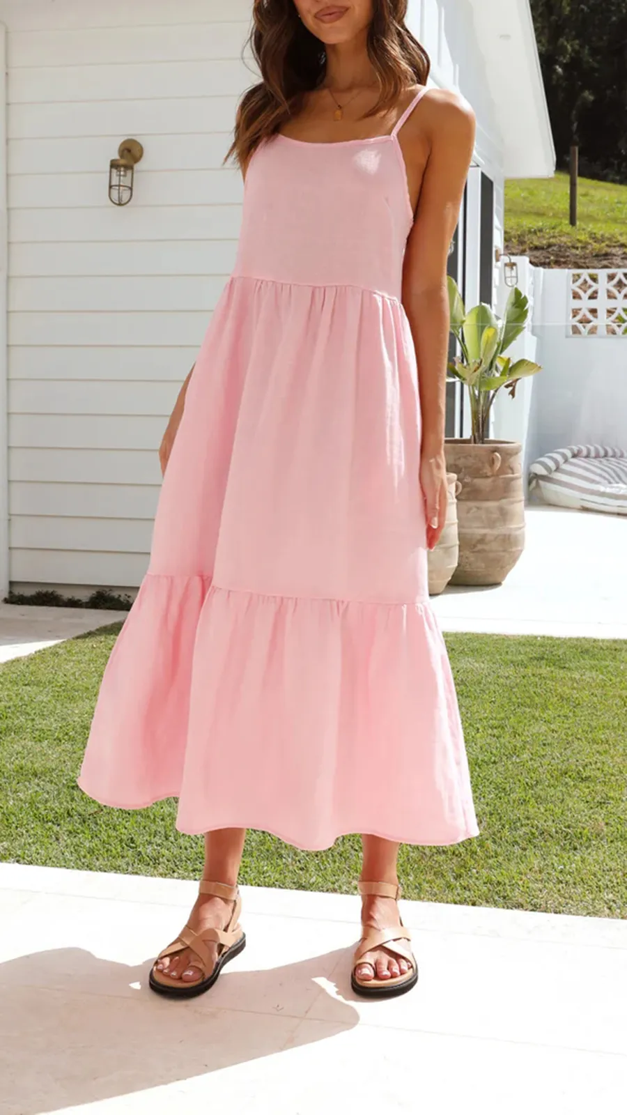Loose Fluffy Long Suspender Maxi Dress