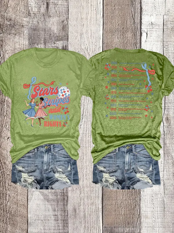Woman'S Stars Stripes And Women'S Rights Crew Neck Short Sleeve T-Shirt
