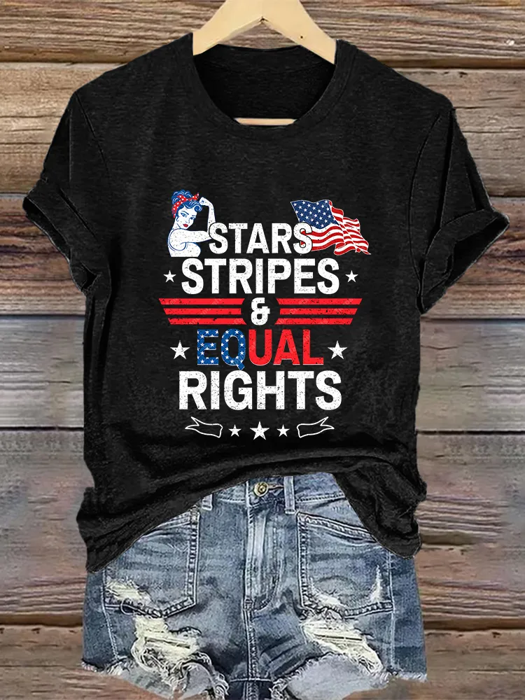 Woman'S Stars Stripes And Equal Rights Crew Neck Short Sleeve T-Shirt