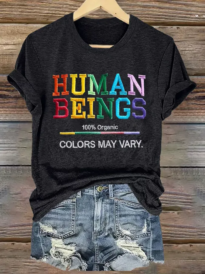 Retro Human Beings 100% Organic Colors May Vary Human Rights Equality Pride T-Shirt