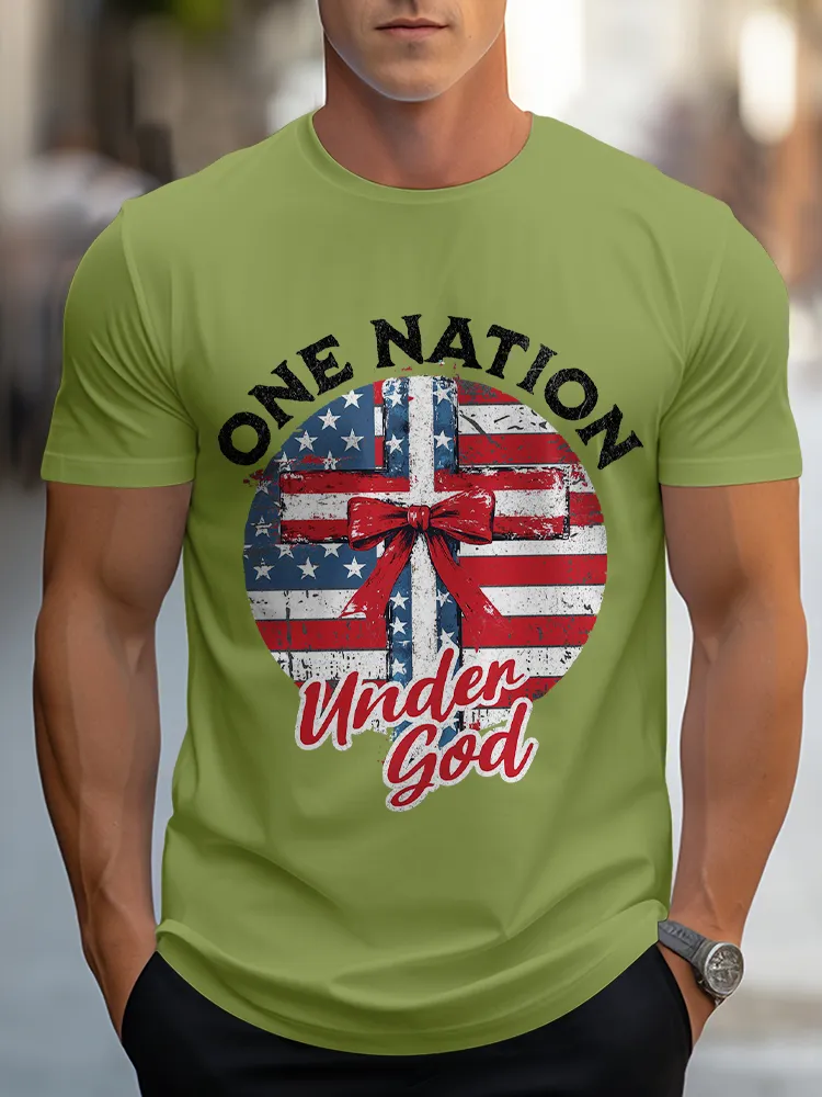 Man'S One Nation Under God Round-Neck Short-Sleeved T-Shirt