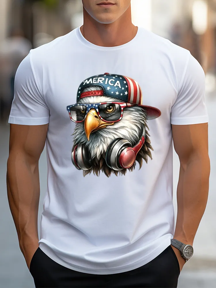 Man'S Independence Day Eagle Round-Neck Short-Sleeved T-Shirt
