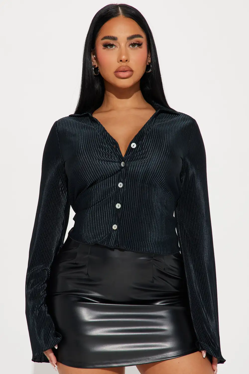 Angelina Plisse Shirt - Black