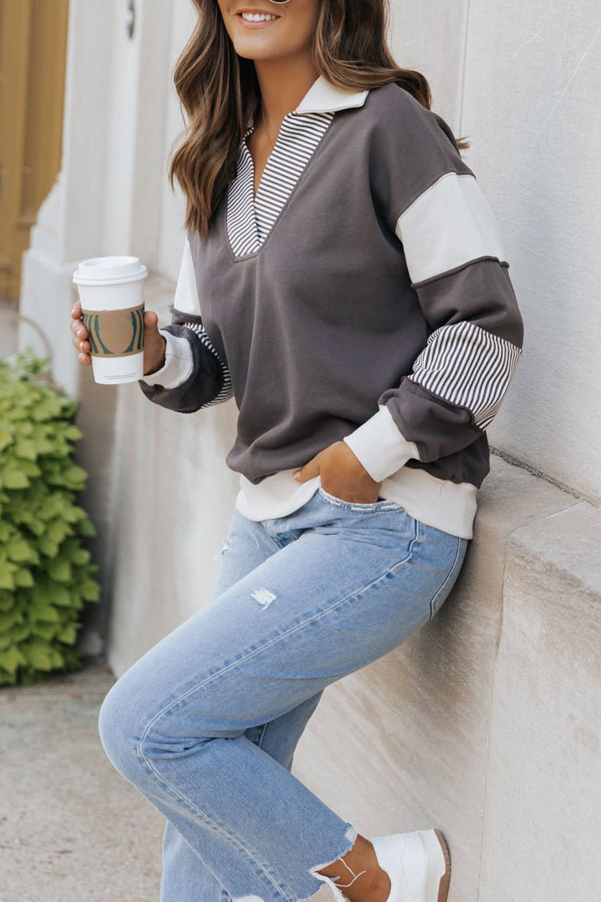 Charcoal Color Block Terry Sweatshirt