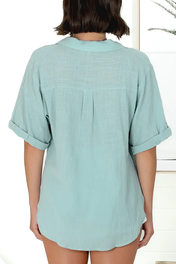 Light Blue Linen Short Sleeve Shirt