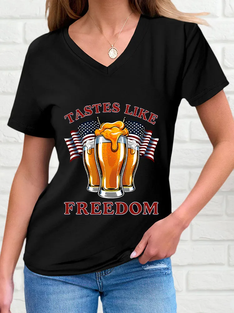 Woman'S Tastes Like Freedom V-Neck And Short Sleeves T-Shirt