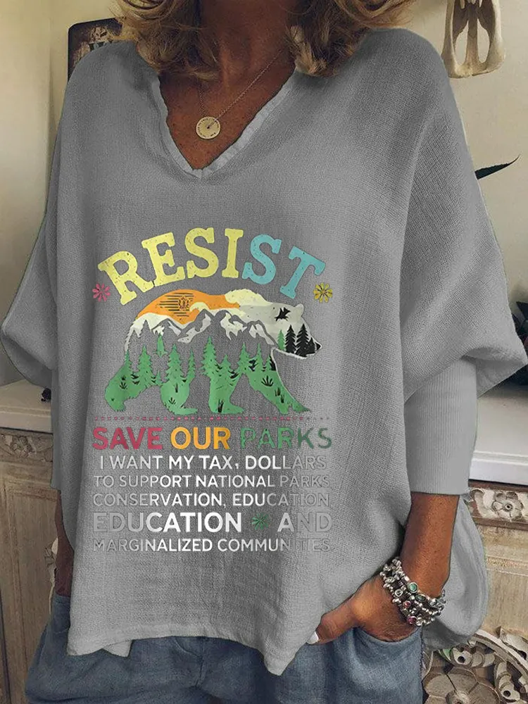 Women'S  Resist Save Our Parks V-Neck Short-Sleeved T-Shirt