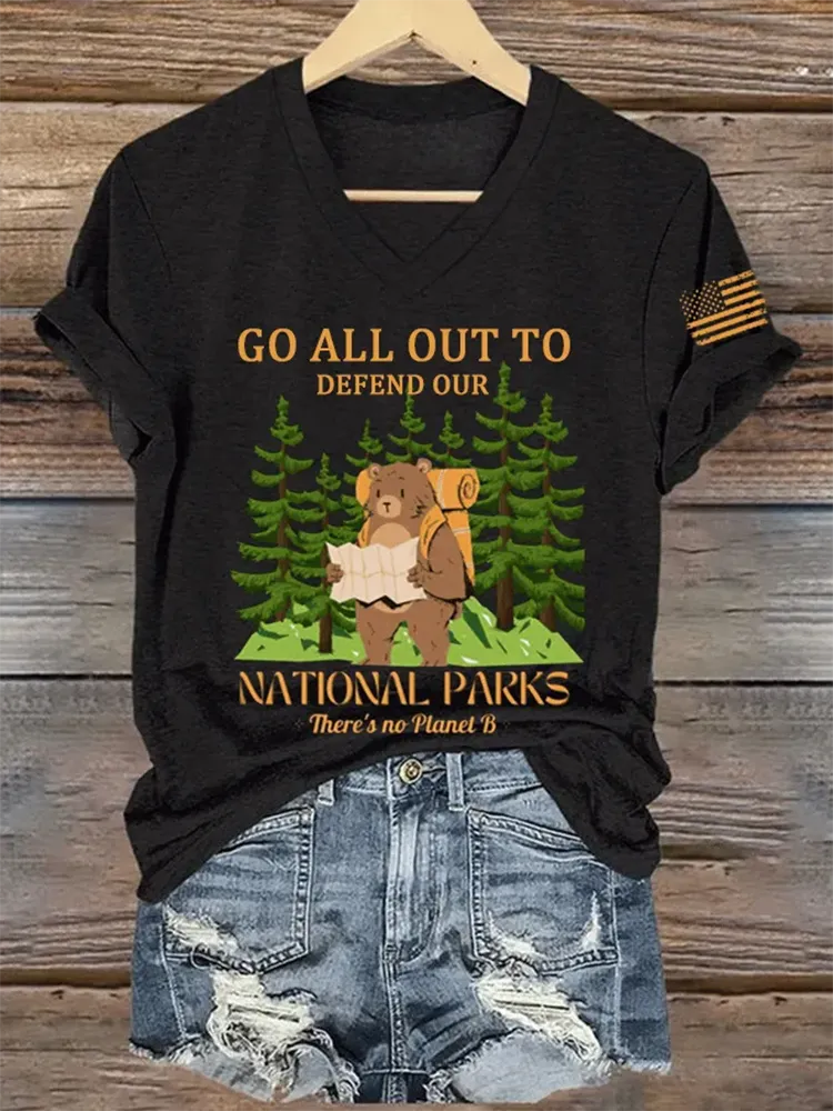 Women'S Protect National Parks Print V-Neck T-Shirt