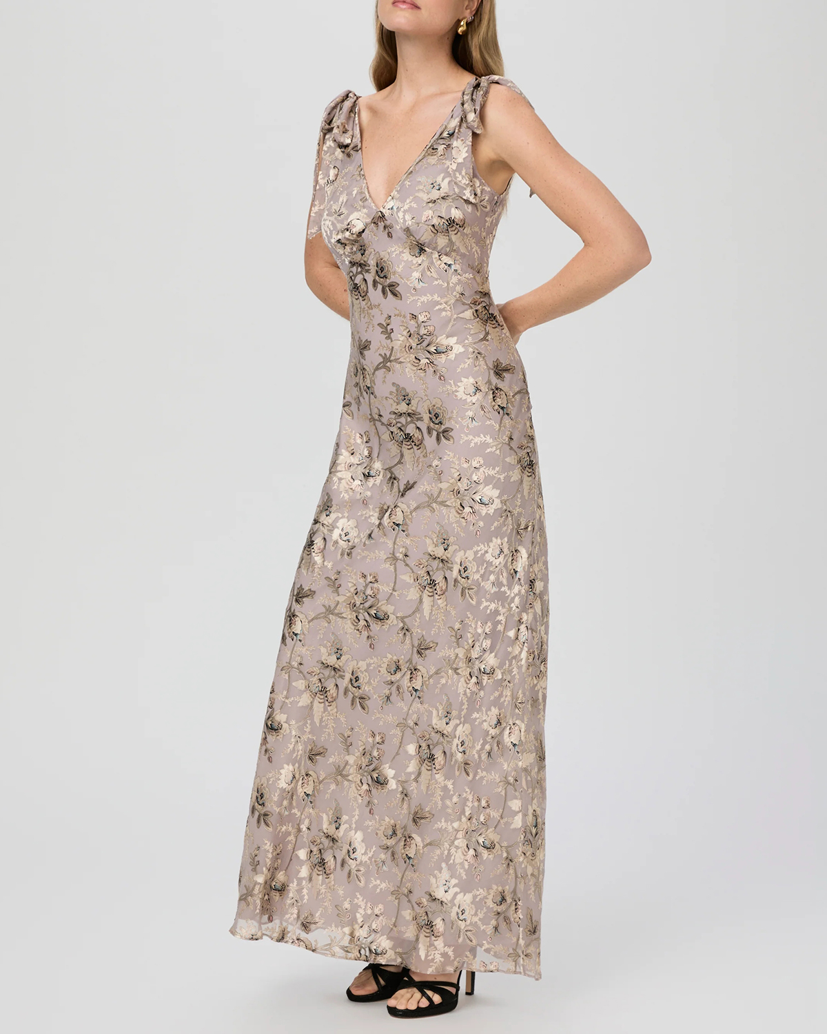 Silver Metallic Print Sleeveless Maxi Dress