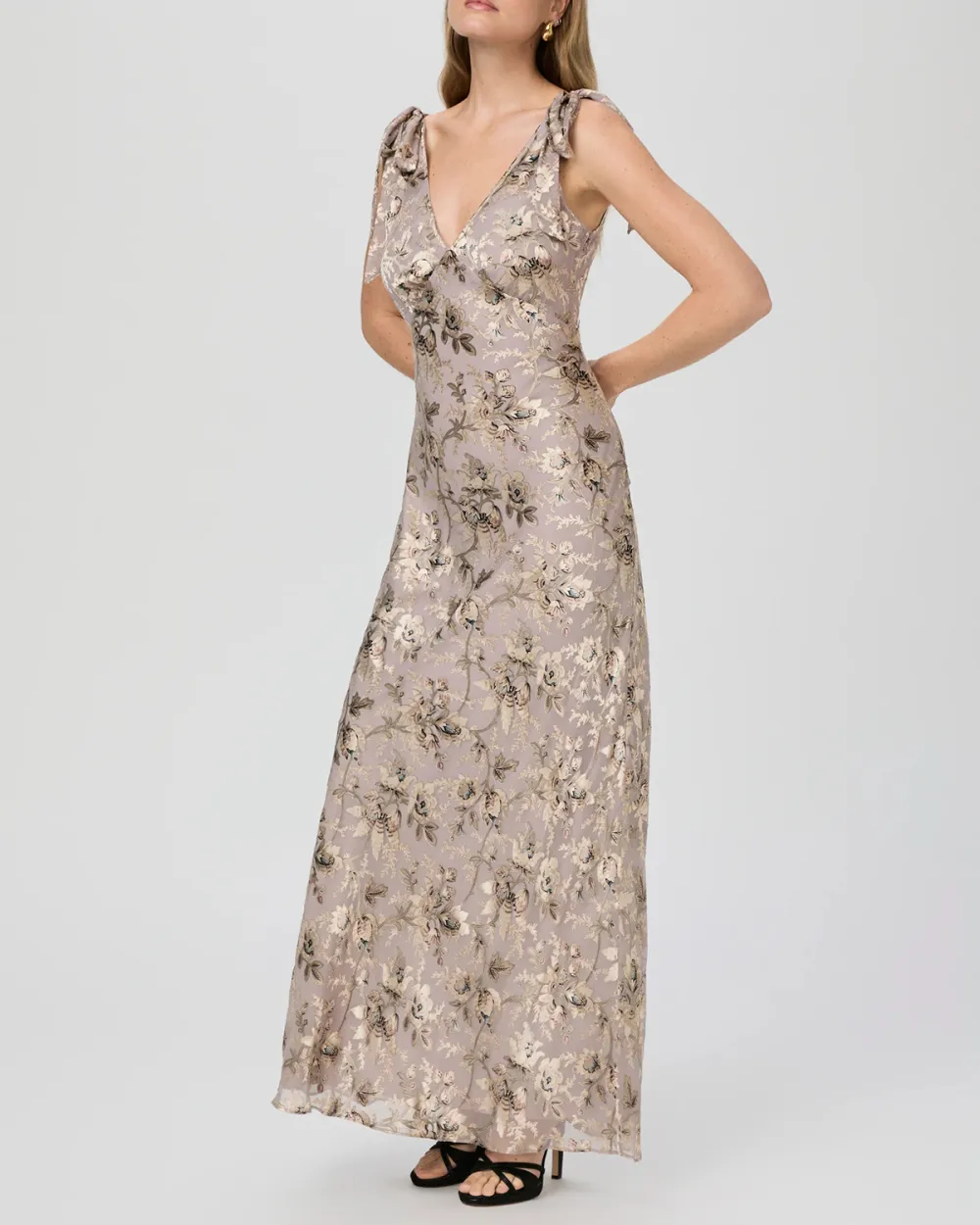 Silver Metallic Print Sleeveless Maxi Dress