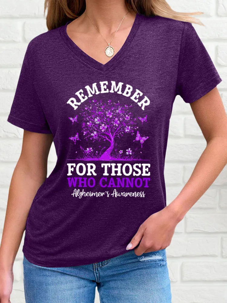Women'S Short-Sleeved T-Shirt Remember For Those Who Cannot Alzheimer'S Awareness Butterfly Prints