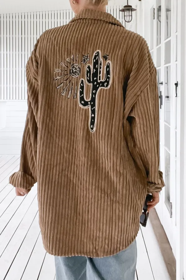 Brown Corduroy Long Sleeve Button Up Jacket