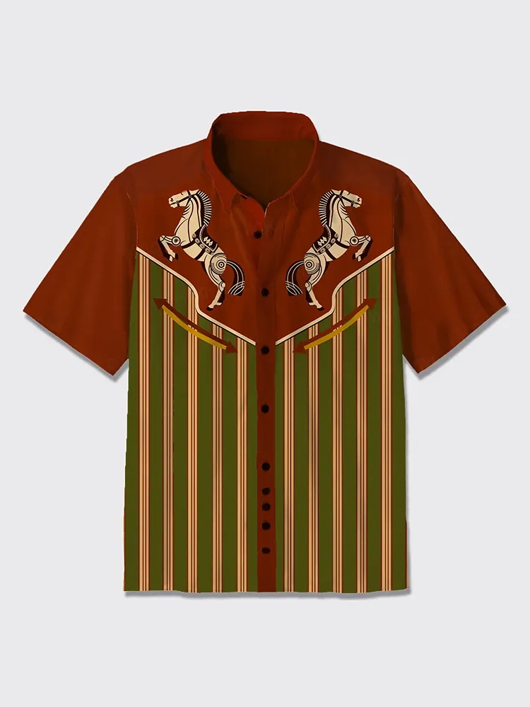 Stripes And Horses Button Up Shirt