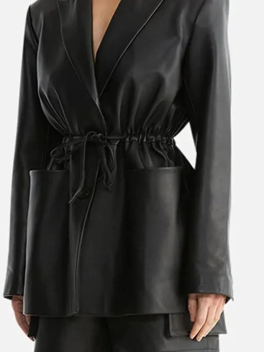 Black Belted Leather Blazer