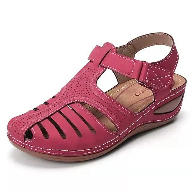 Women's Sandals Comfort Shoes Barefoot Sandals Daily Walking Wedge Sandals Summer Wedge Heel Closed Toe Open Toe Minimalism Walking Shoes Faux Leather Magic Tape Black Red Light Grey