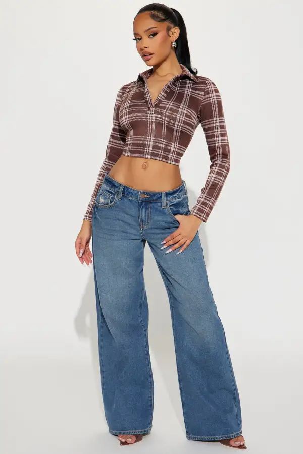 Playing Games Plaid Top - Brown/combo