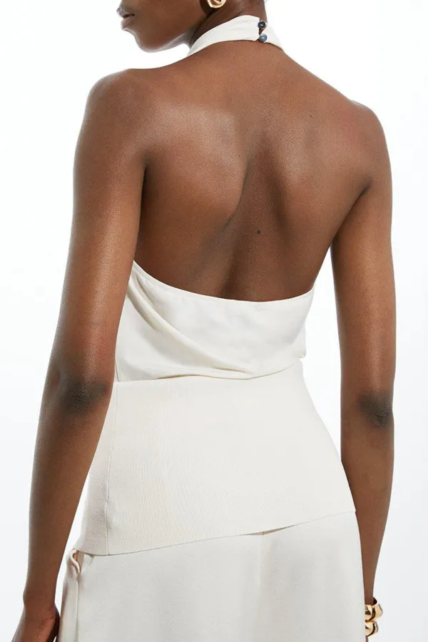 Sleeveless Knit Mix Halter Neck Top