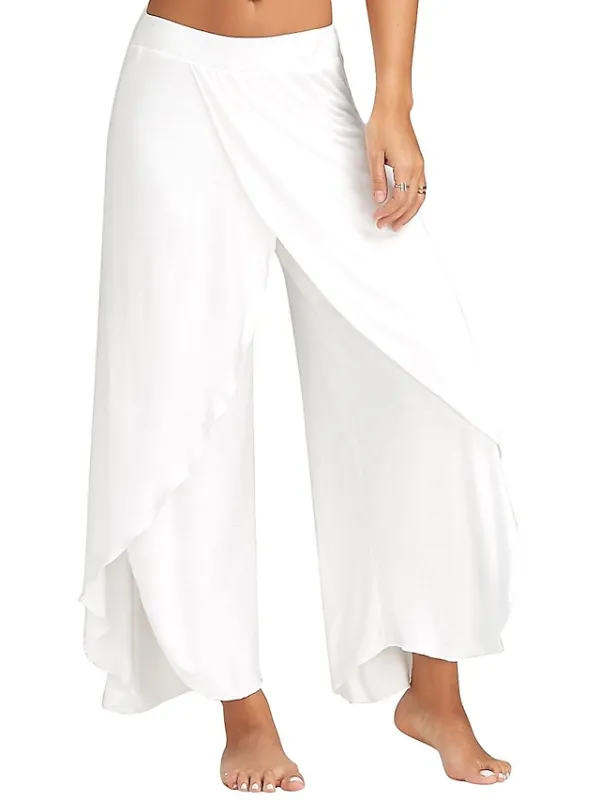 Women's Culottes Wide Leg Wide Leg Chinos Ruffle Layered Stretchy Mid Waist Basic Casual / Sporty Casual Daily Black White S M Summer Spring &  Fall