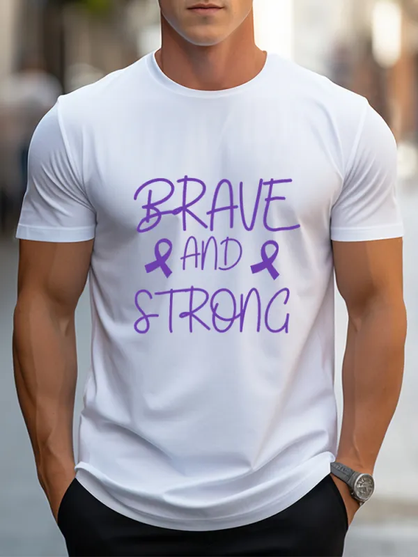Men'S Round-Neck Short-Sleeved T-Shirt Brave And Strong Prints