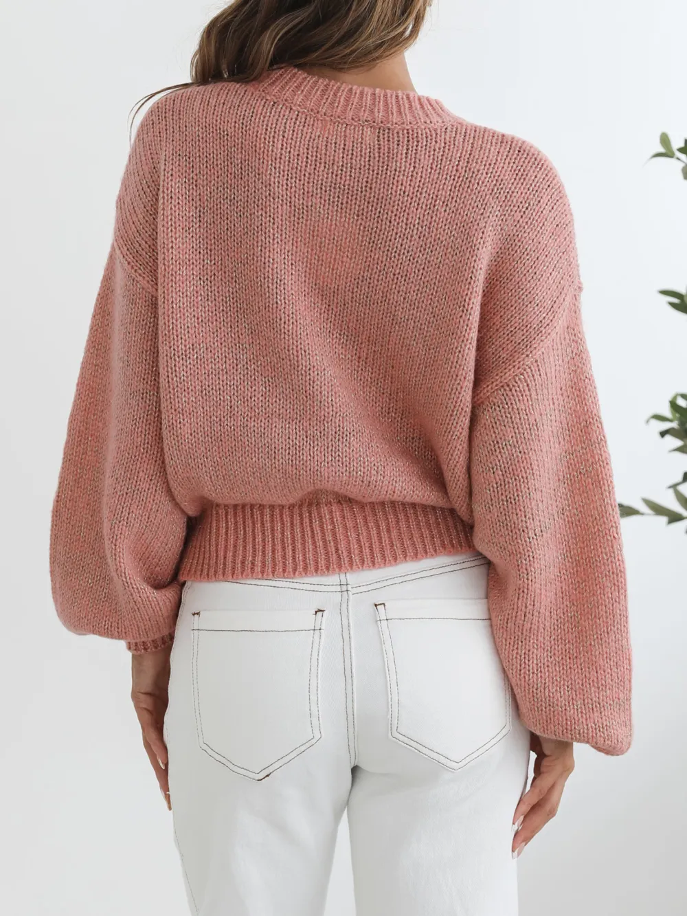 Pink Casual Style Crew Neck Knit