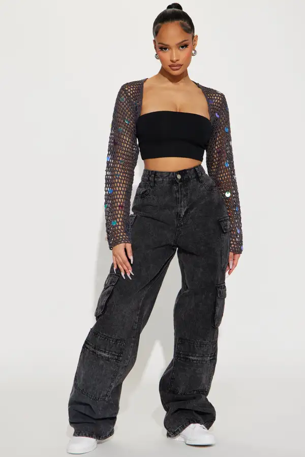 Bella Sequin Bolero Sweater - Charcoal