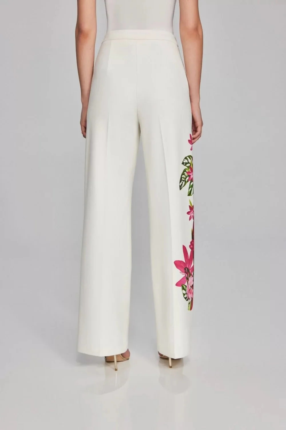 White Wide - Leg Pants with Floral Embroidered