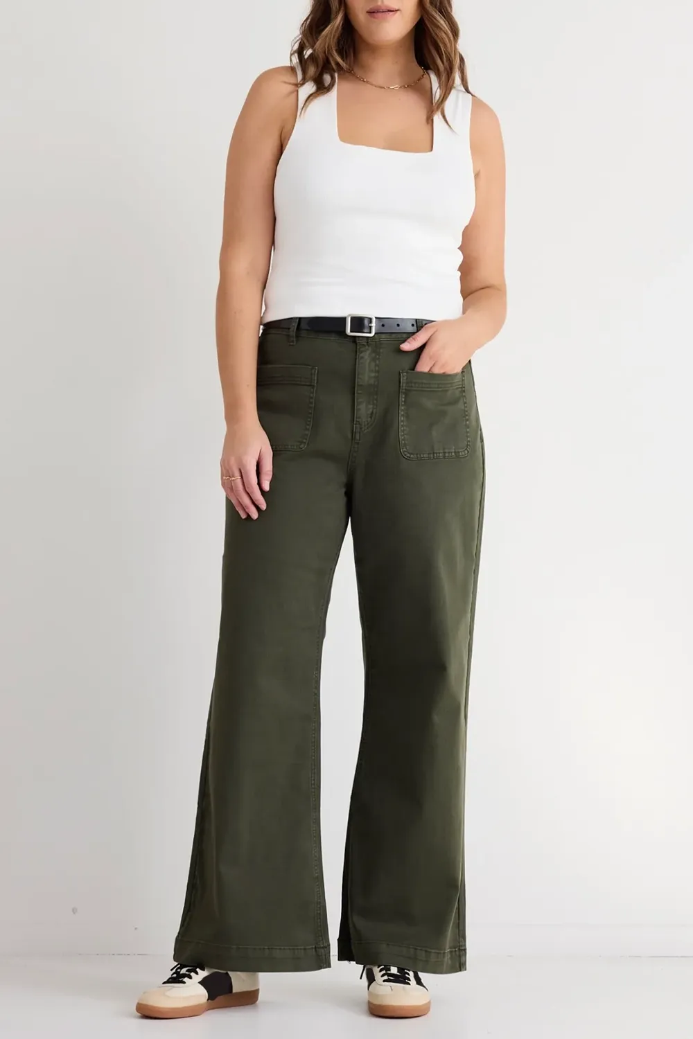 Army Green High Rise Wide Leg Pocket Jean
