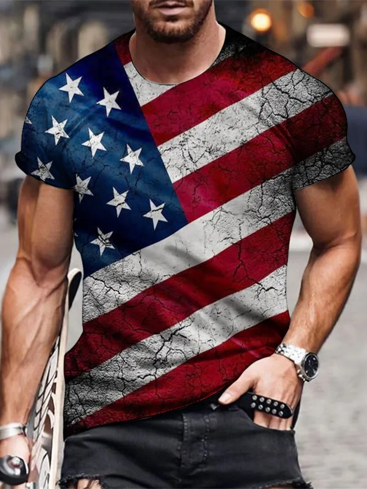 Man'S Independence Day Print Round-Neck Short-Sleeved T-Shirt