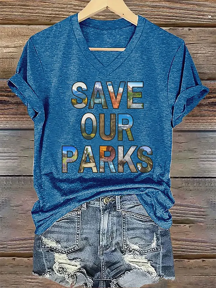 Woman'S Save Our Parks V-Neck Short-Sleeve T-Shirt