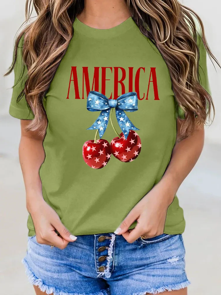 USA Independence Day Print Round-Neck Short-Sleeved T-Shirt