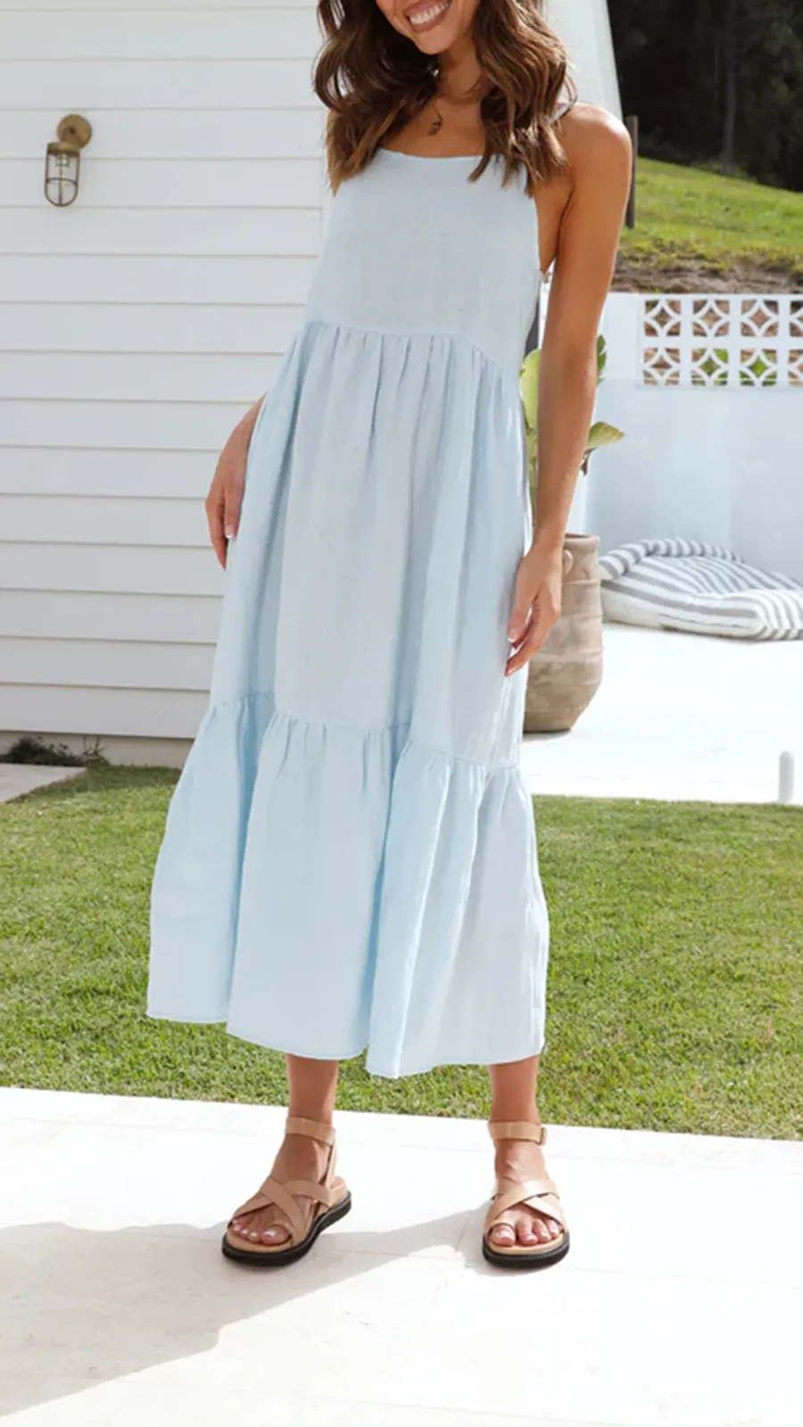 Loose Fluffy Long Suspender Maxi Dress