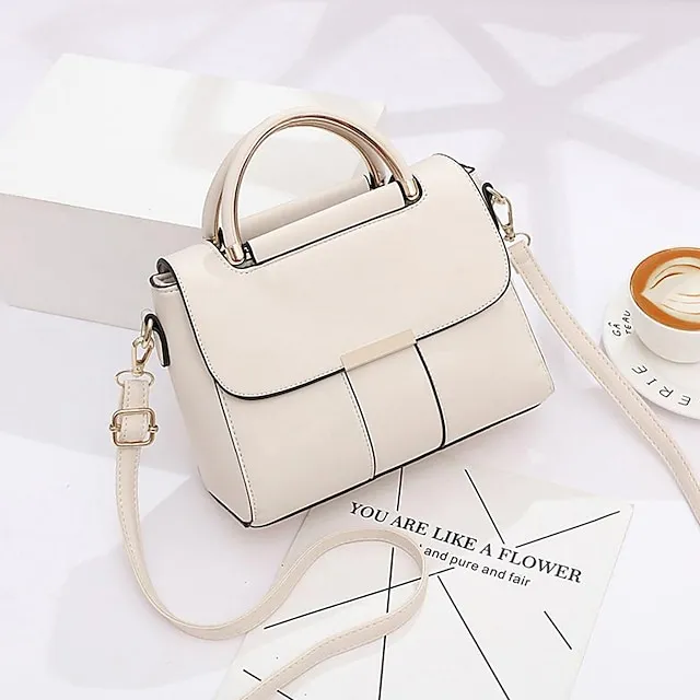Women's Handbag Crossbody Bag Crossbody Bag Top Handle Bag PU Leather Daily Date Office & Career Solid Color Dark Khaki Rubber red milky