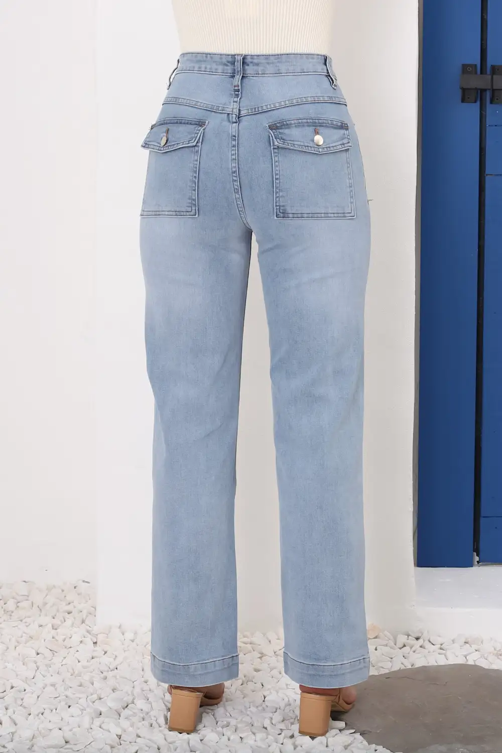 Light Blue High Waisted Flared Denim Jeans