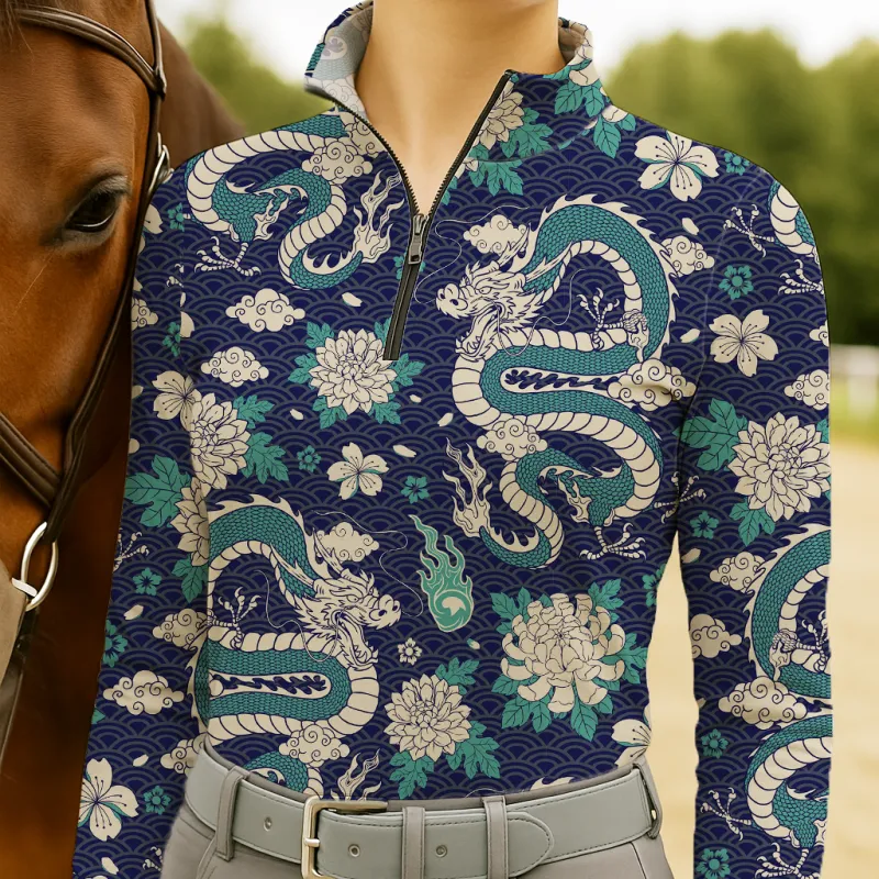 Women's Riding Style Equestrian Dragon Print Long Sleeve Casual Shirt