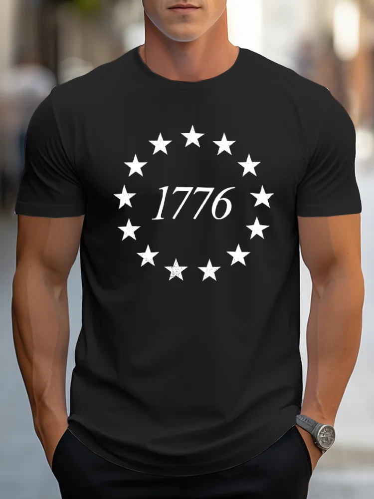 Man'S 1776 Print Round-Neck Short-Sleeved T-Shirt