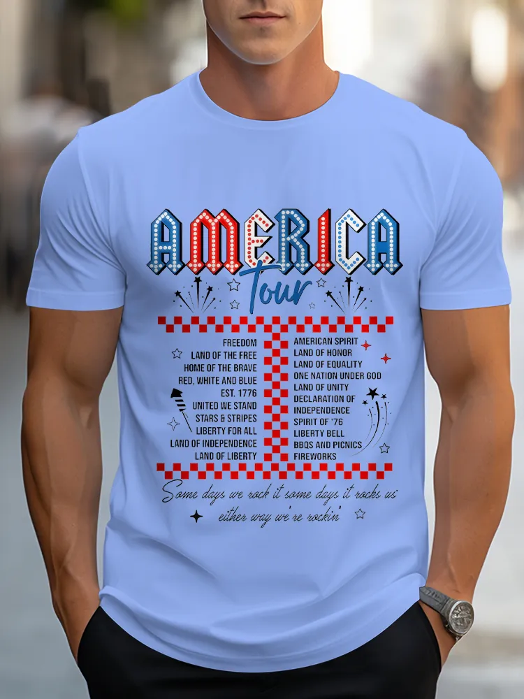 Man'S America Round-Neck Short-Sleeved T-Shirt